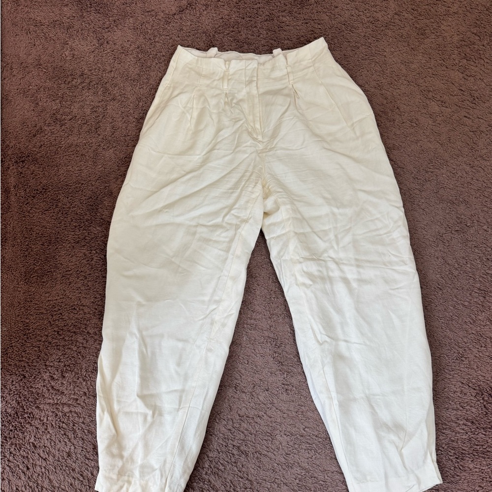 2 FOR $25Express Cream White Linen Blend High Rise Pleated Pants *missing Belt 8 - Picture 2 of 10